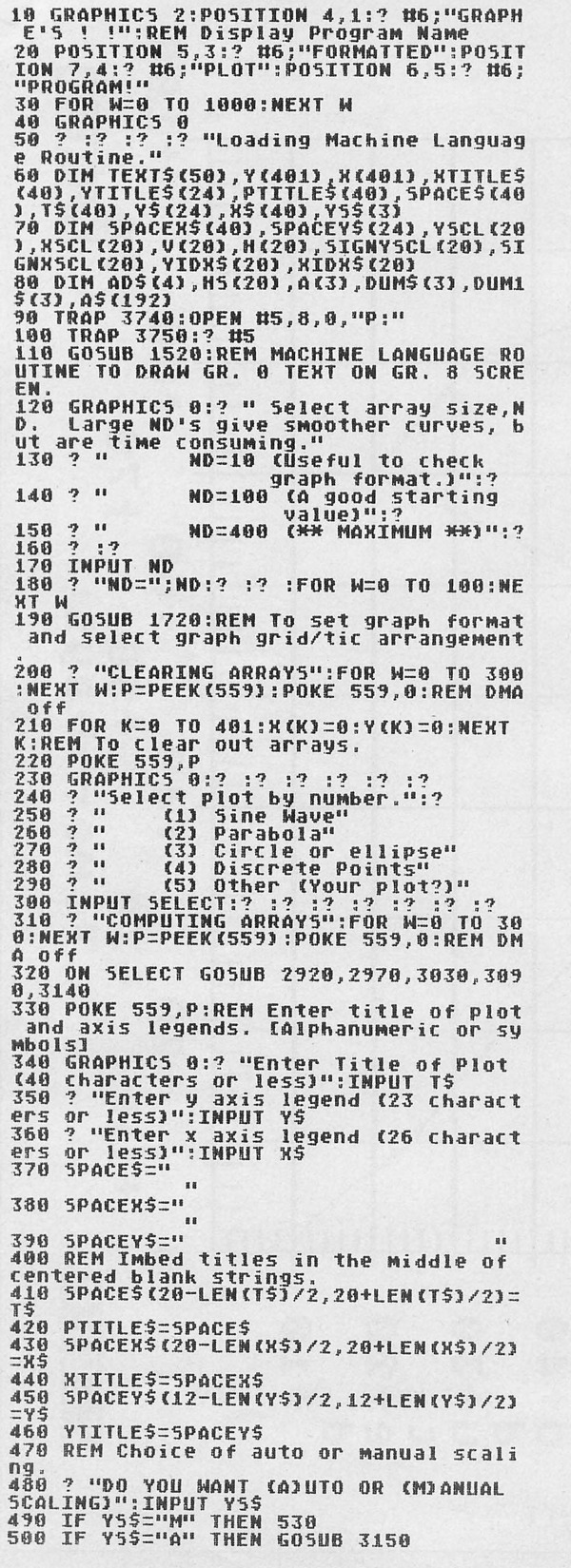 Graph E’s BASIC listing — printed page 64, left column
