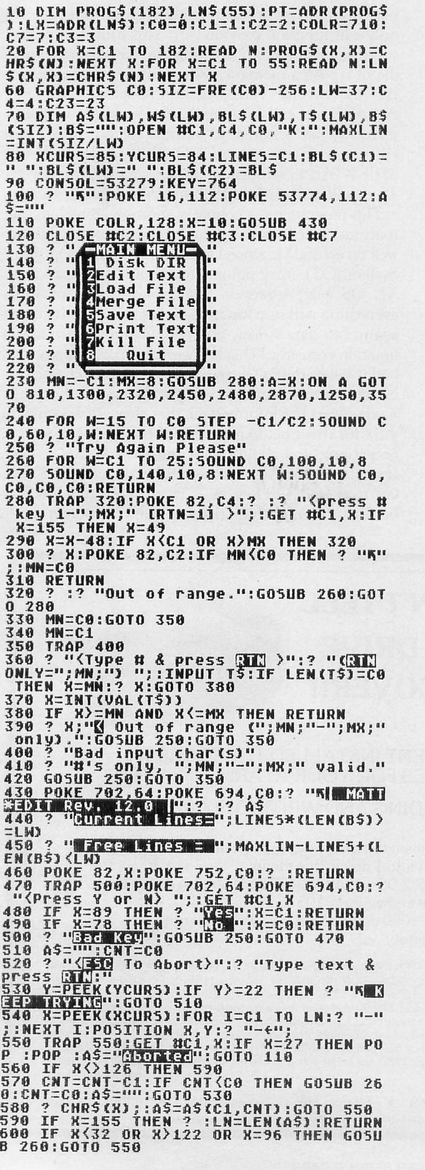 Matt*Edit BASIC listing — printed page 54, left column