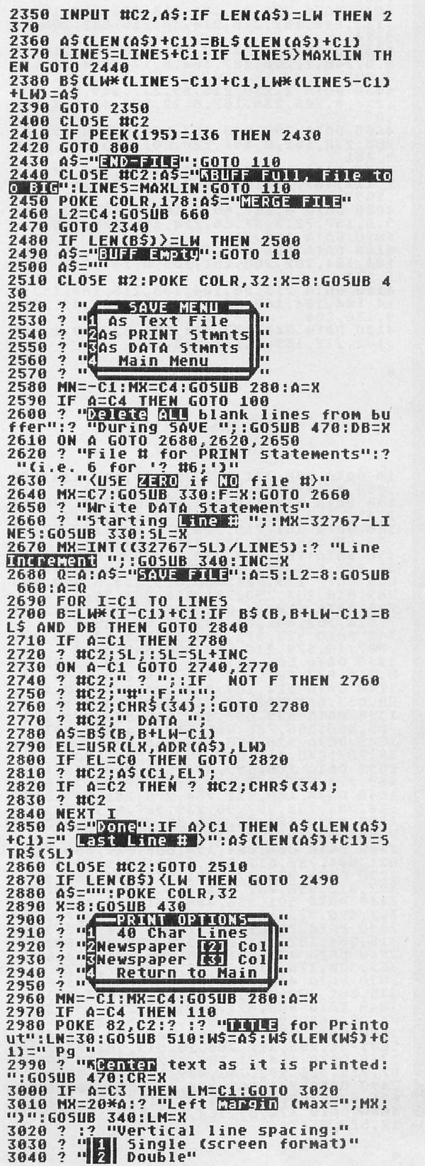 Matt*Edit BASIC listing — printed page 57, left column