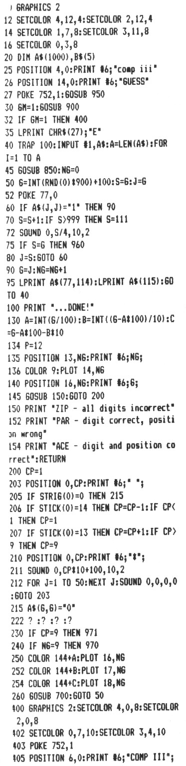 Comp III — program listing