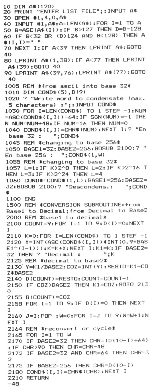 Program Condenser — program listing