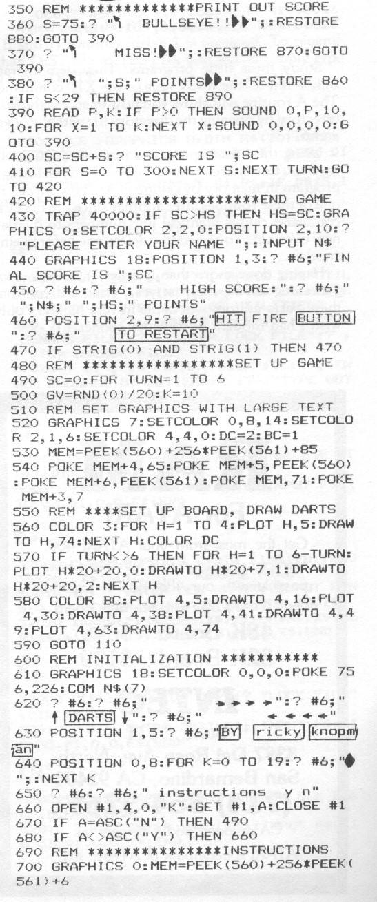 Darts — program listing