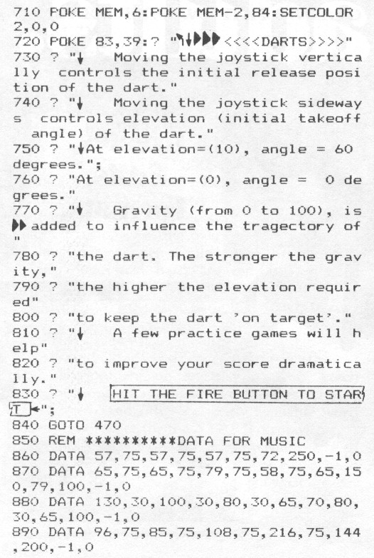 Darts — program listing