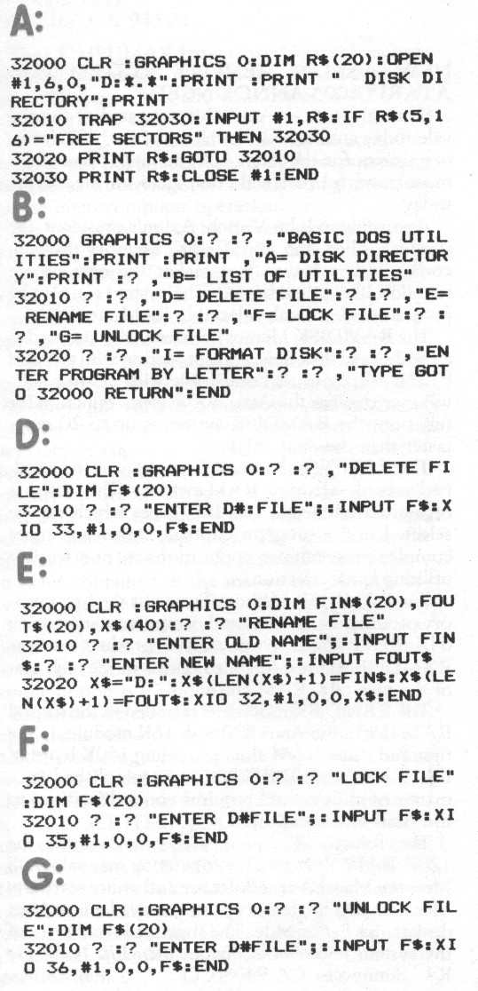 BASIC Disk Utilities — program listing