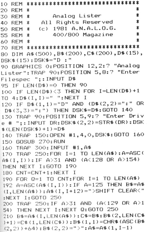 Lister — program listing