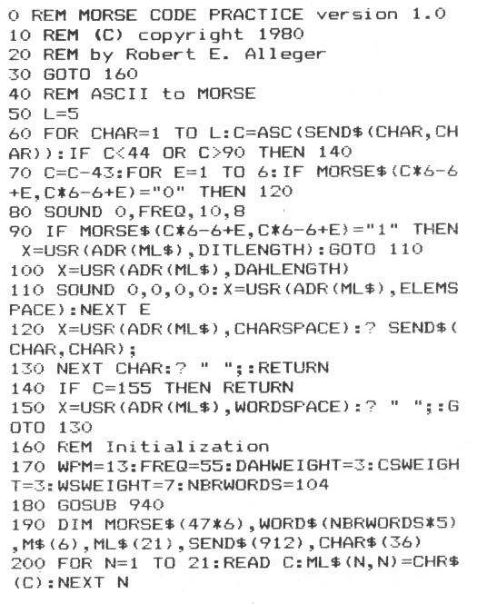 Morse 800 — program listing