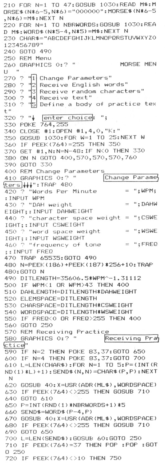 Morse 800 — program listing