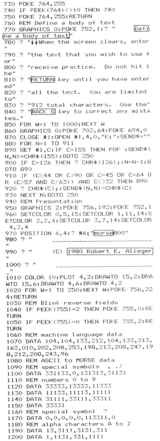 Morse 800 — program listing
